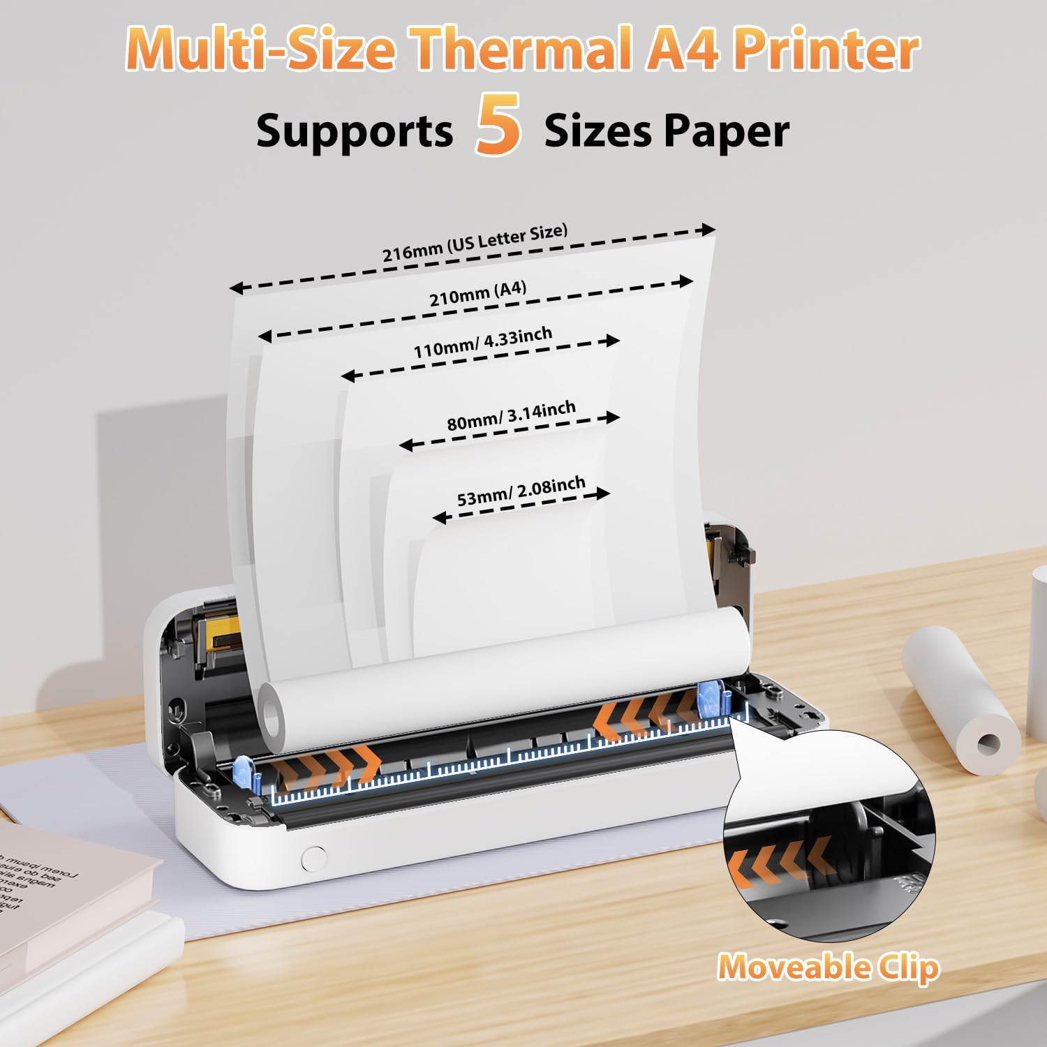 Phomemo M833 printer showing support for multiple paper sizes