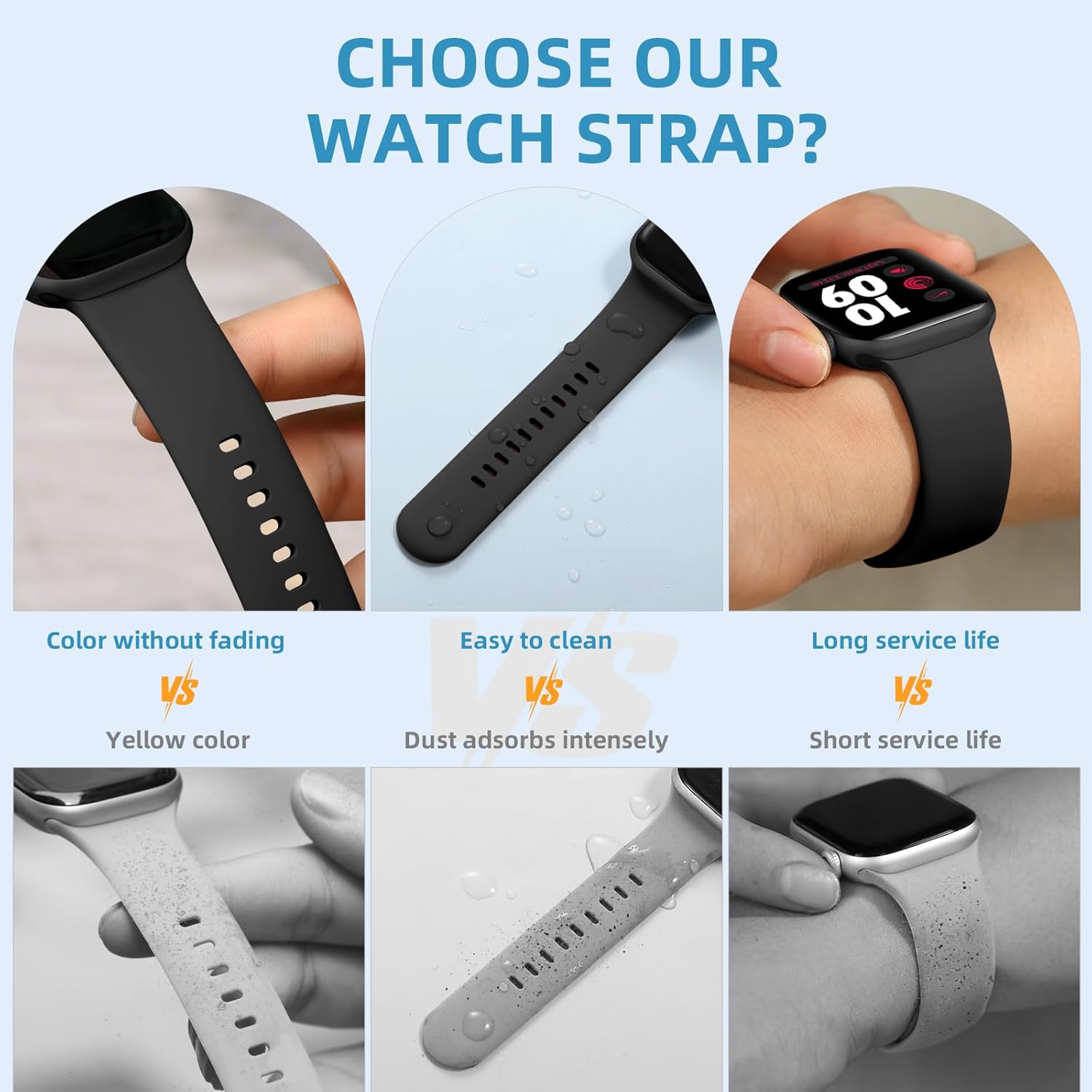 Bandsie Original FKM Rubber Band Compatible with Apple Watch Ultra 3 2 1 Bands 44mm 45mm 49mm 46mm 42mm 38mm for Men Women, Sport Durable Fluoroelastomer Strap for iWatch Series 11 10 SE 9 8 7 6 5 4