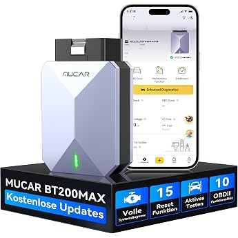 MUCAR BT200 MAX AI Auxiliary Function OBD2 Bluetooth Adapter OBD2 Diagnostic Device Support ELM327 Car Reader With Full System + 15 Reset For IOS & Android/Active Testing/CANFD-Free Updates