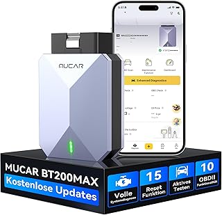 MUCAR BT200 MAX AI-Hilfsfunktion OBD2 Bluetooth Adapter, OBD2 Diagnosegerät Unterstützung ELM327, Auto Auslesegerät Mit Volle System+15 Reset, Für iOS&Android/Aktives Testen/CANFD-Kostenlose Updates
