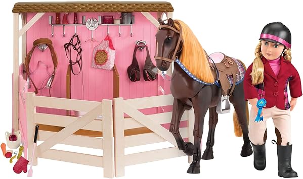 Our Generation 18-Inch Posable Equestrian Doll Lily Anna, Blonde, Dolls | Blue eyes and long blonde hair with 2 outfits, riding accessories, lemonade pieces, and a storybook, Lily Anna, 18, 5+ Years