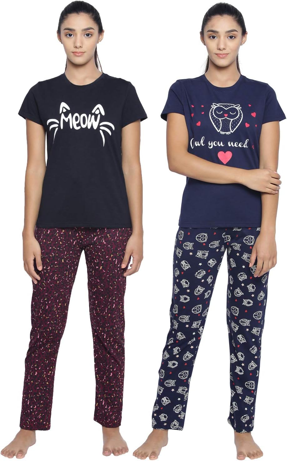 Real Basics Women's Cotton Animal Print Pajama Set Pack of 2