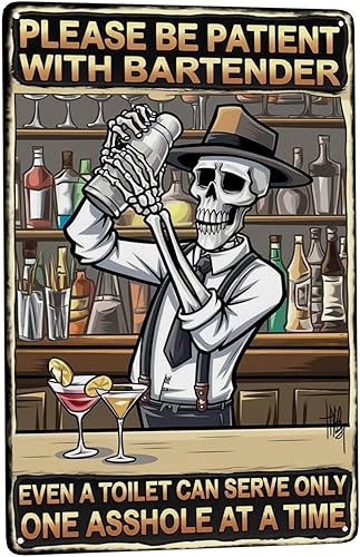 Bar Humor - Placa de metal para pared, 8 x 12 pulgadas, diseño de esqueleto vintage para barman, sótano y cueva de hombre con decoración gótica