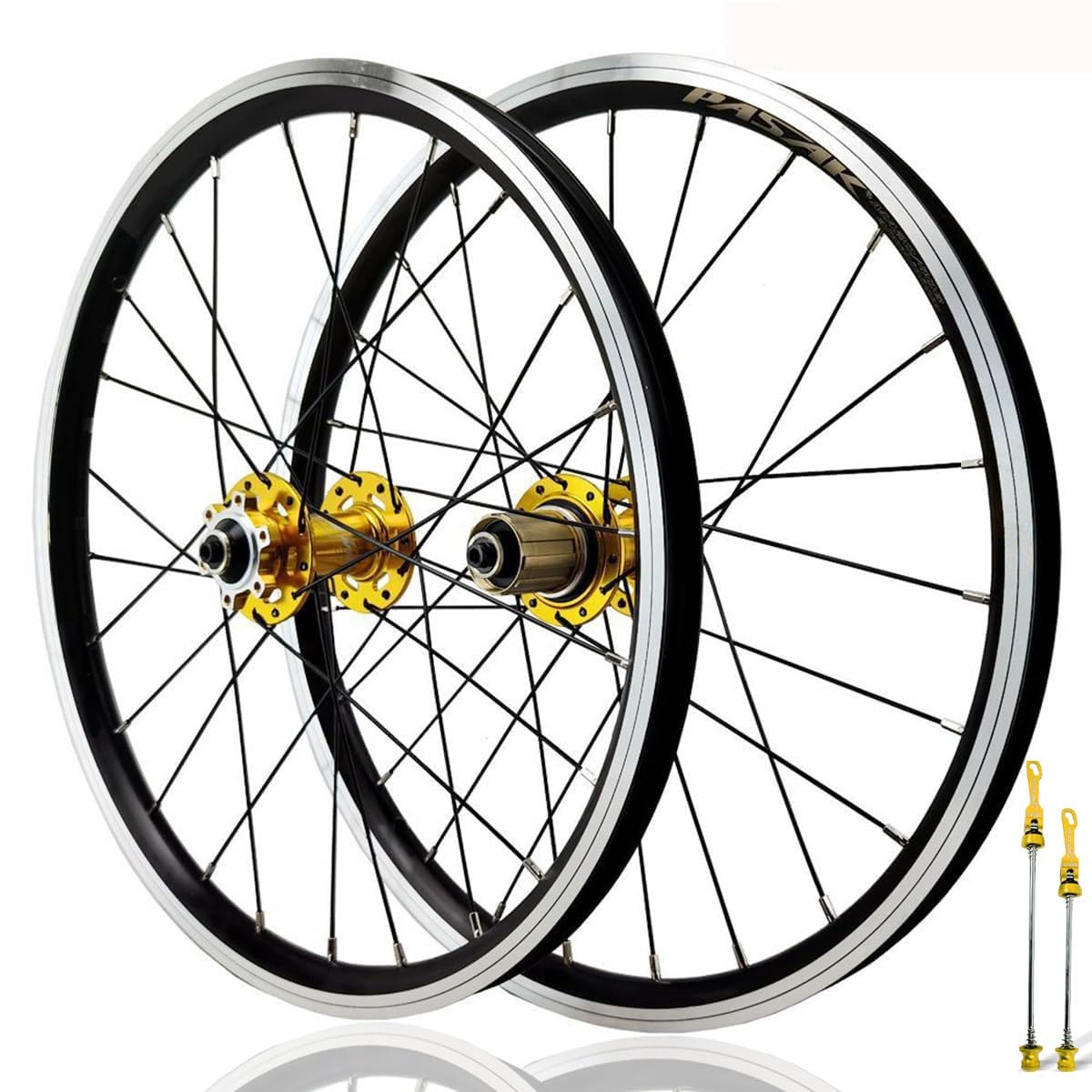 ZXGSXIOU 406/451 BMX Wheelset 20in Quick Release Front And Rear Folding Bike Wheels Disc Brake 24H Hubs For 7-12 Speed Cassette Double Wall Aluminum Alloy Rims