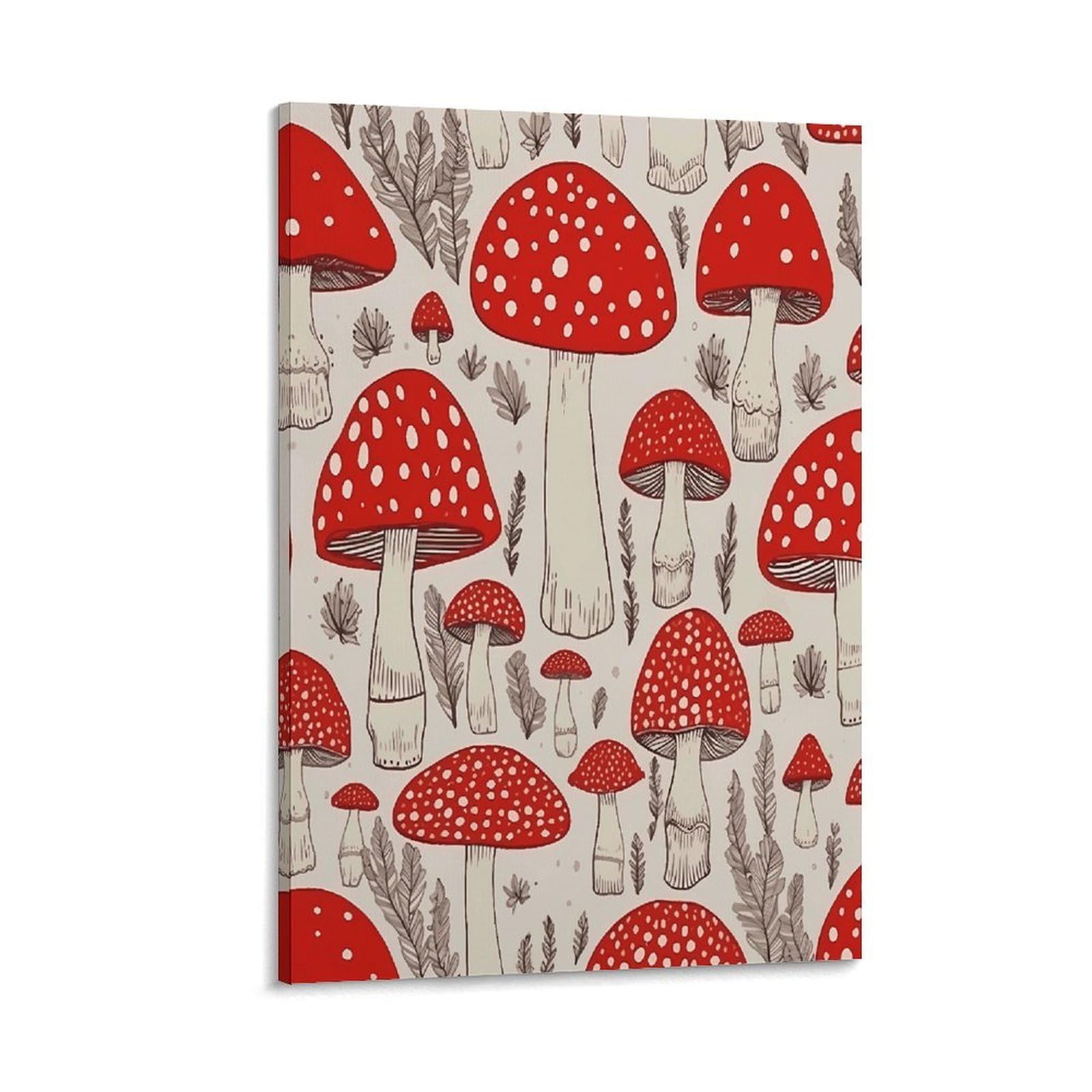 VstaDank Red White Mushroom Canvas Wall Art on Canvas Prints Artwork Exquisite Decor Artwork Hang Wall Picture Hangable Decor Painting Picture Printed Poster Art for Home Decor 20x30inch(50x75cm)