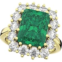 Allurez 18k Gold 5.68ct Emerald Cut Emerald and Diamond Lady Di Ring