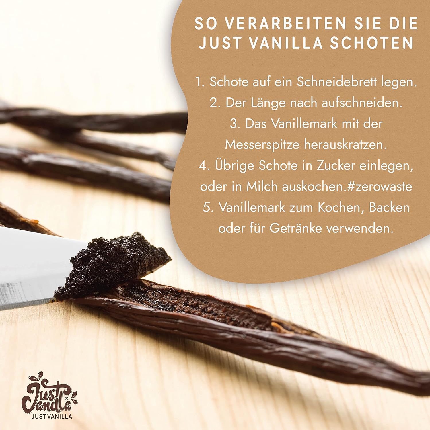 JUST VANILLA Bourbon Vainas de Vainilla 20 Piezas Enteras 42 Gramos Premium Tahití Vainilla Varillas para hornear, Cocinar, Extraer, Refinar Platos Dulces