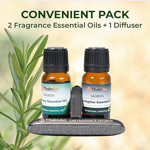 Miniatura 4 de THIEN AN - Juego de ambientadores para automóvil, aroma a romero y eucalipto, fragancia natural para automóvil con difusor de automóvil (0.3 onzas