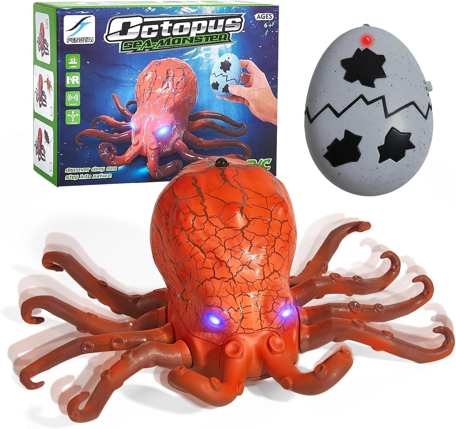 AMCHSURI Remote Control Animals Crawling RC Octopus Toy with Blue LED Eyes & Realistic Movement Crawling, Cool Gag Gifts or Birthday Gift for Boys Girls Ages 6+