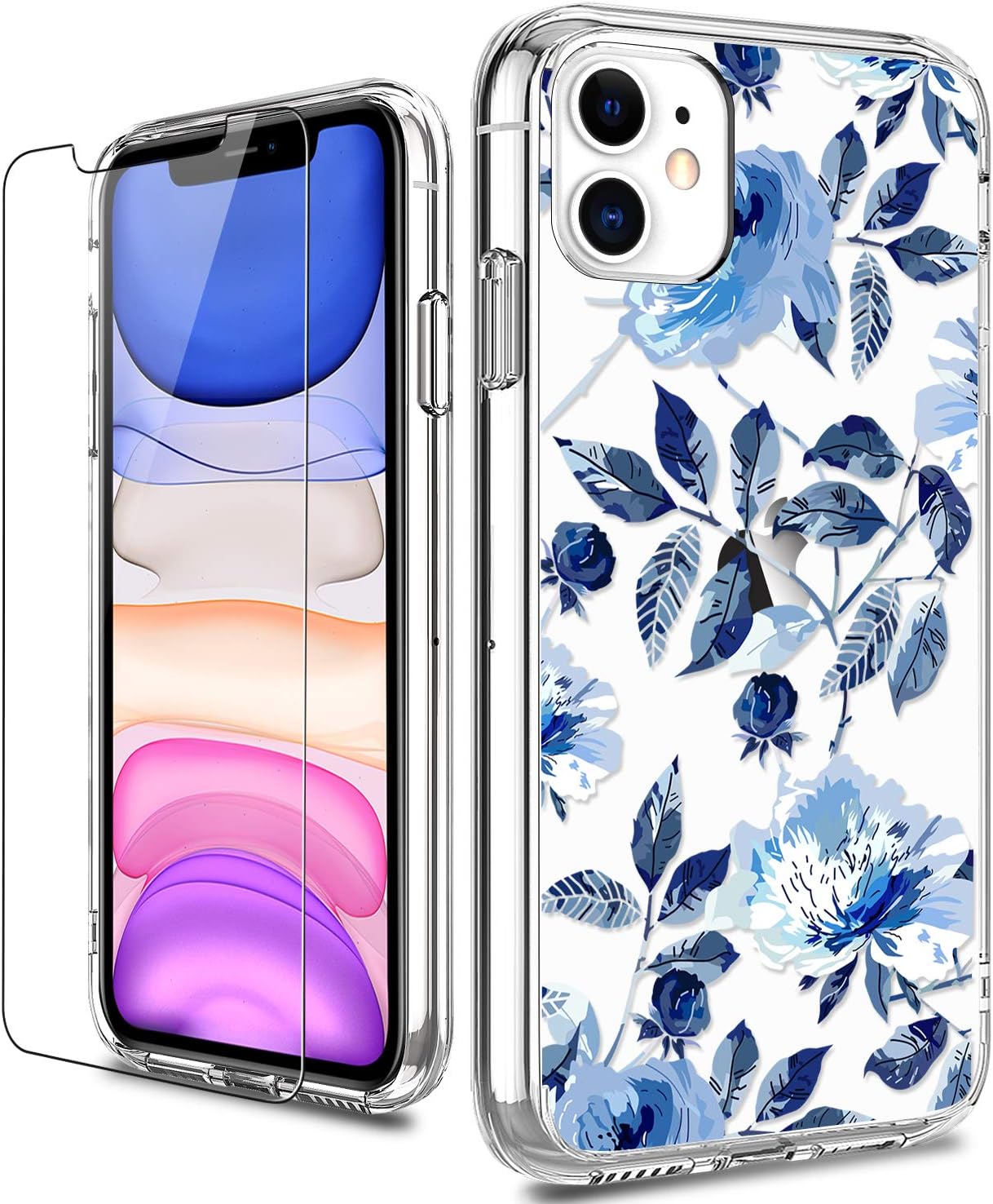 Amazon Com Luhouri Iphone 11 Case With Screen Protector Clear With Cute Blue Floral Flower Designs For Girls Women Shockproof Slim Fit Tpu Cover Protective Phone Case For Iphone 11 6 1 Inch Cell Phones