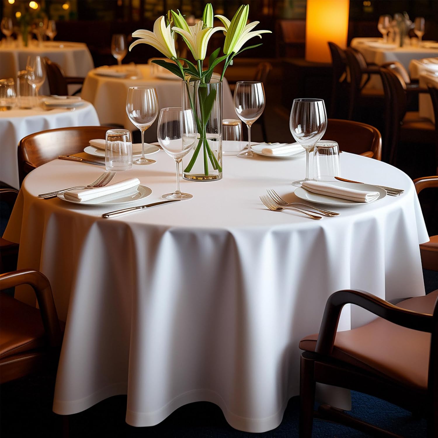 12 Pack Premium White Plastic Table Cloth -120 Inch Round Tablecloth, Disposable Tablecloth Plastic Table Cover for Parties (12, White, 120" Round)