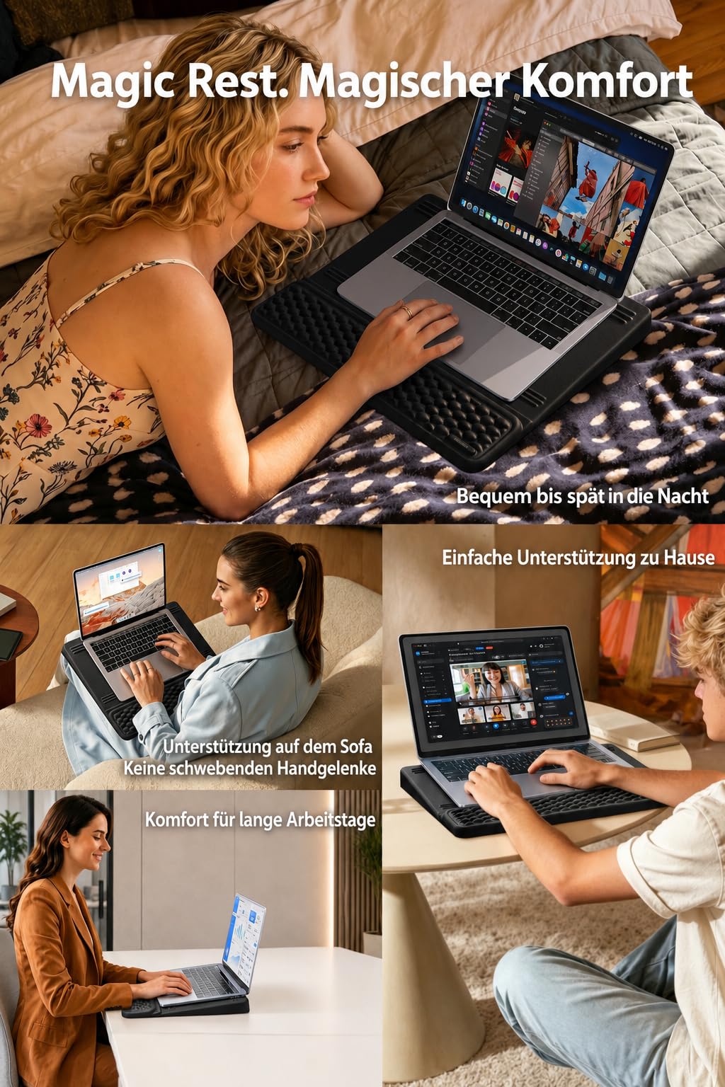 VAYDEER Handgelenkauflage für Laptop, Ergonomischer Laptopständer mit Memory Foam, Notebookständer mit Belüftung, Tastatur Handgelenkstütze, Passend für 13-16 Zoll Laptops, Schwarz