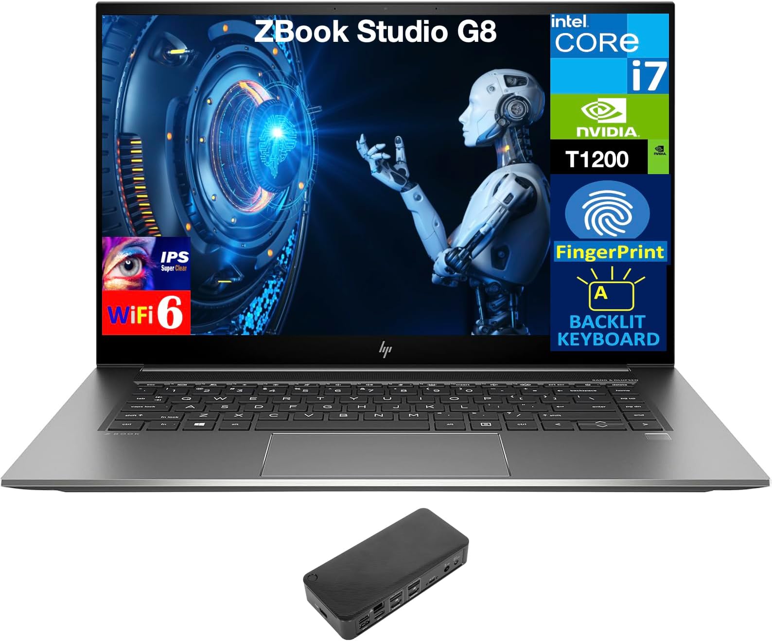 HP ZBook Studio G8 Workstation Workstation 15.6" 60Hz IPS FHD Display (Intel i7-11850H, T1200 4GB, 32GB DDR4, 2TB PCIe SSD, Backlit KB, Fingerprint, 2 Thunderbolt 4, Win 11 Pro) w/USB-C Dock
