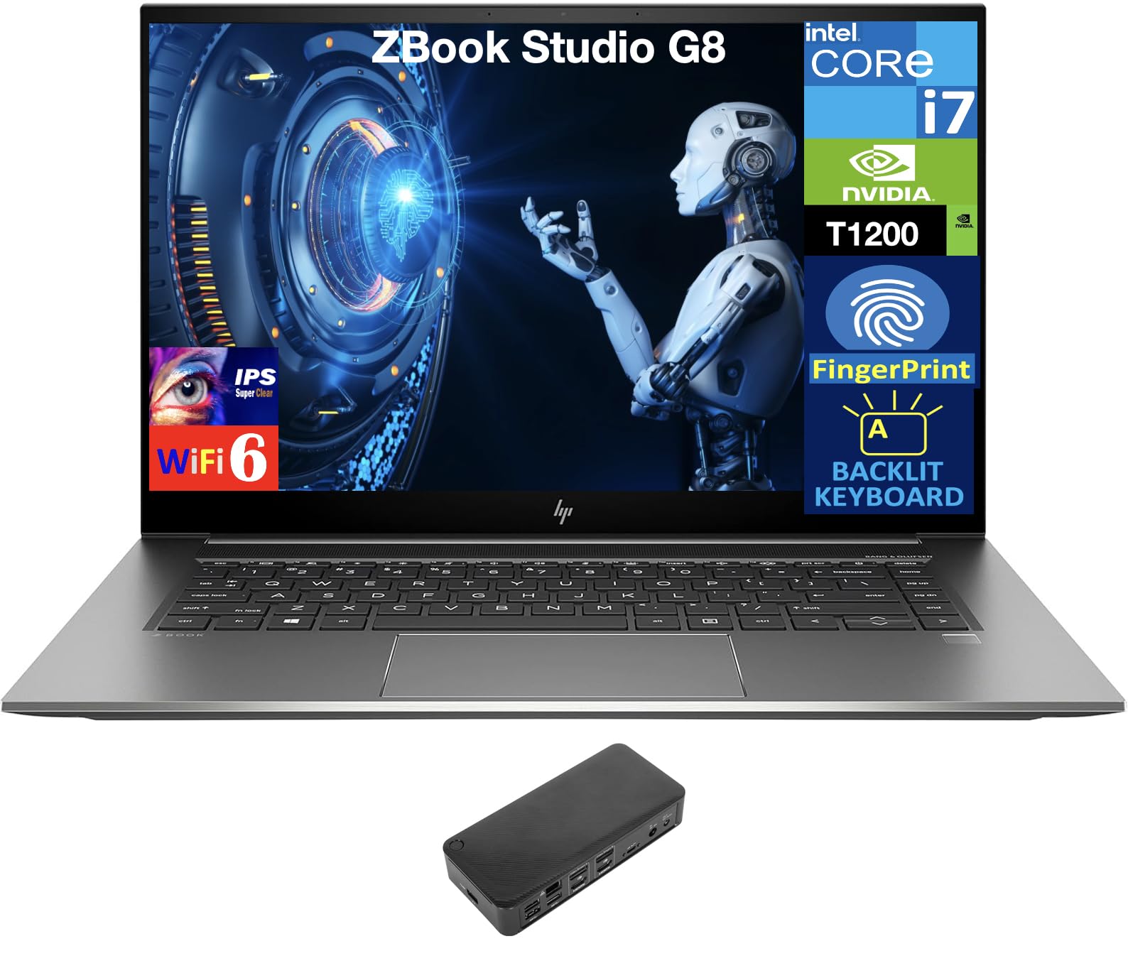 HP ZBook Studio G8 Workstation Workstation 15.6" 60Hz IPS FHD Display (Intel i7-11850H, NVIDIA T1200 4GB, 32GB DDR4, 512GB SSD, Backlit KB, Fingerprint, 2 Thunderbolt 4, Win 10 Pro) w/USB-C Dock