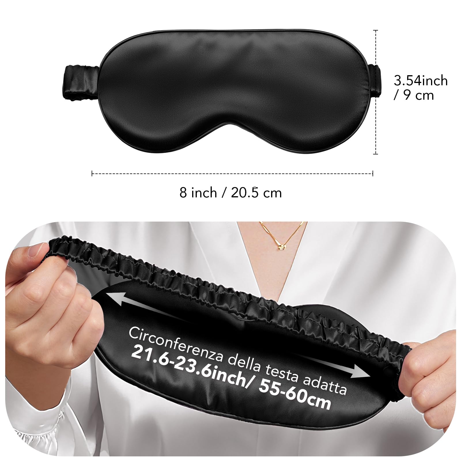 LitBear Maschera per dormire in 100% pura seta, 22 Momme 6A seta di gelso, maschera per gli occhi completamente bloccante per dormire, per donne, uomini, chi dorme sul fianco, con elastico per capelli