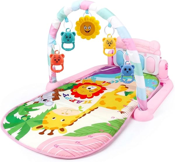 Tappetino da gioco per palestra per bambini Centro attività per bambini con pianoforte e giocattoli rimovibili Tappetino da gioco per neonati da 0 a 36 mesi con motivi di animali - 1