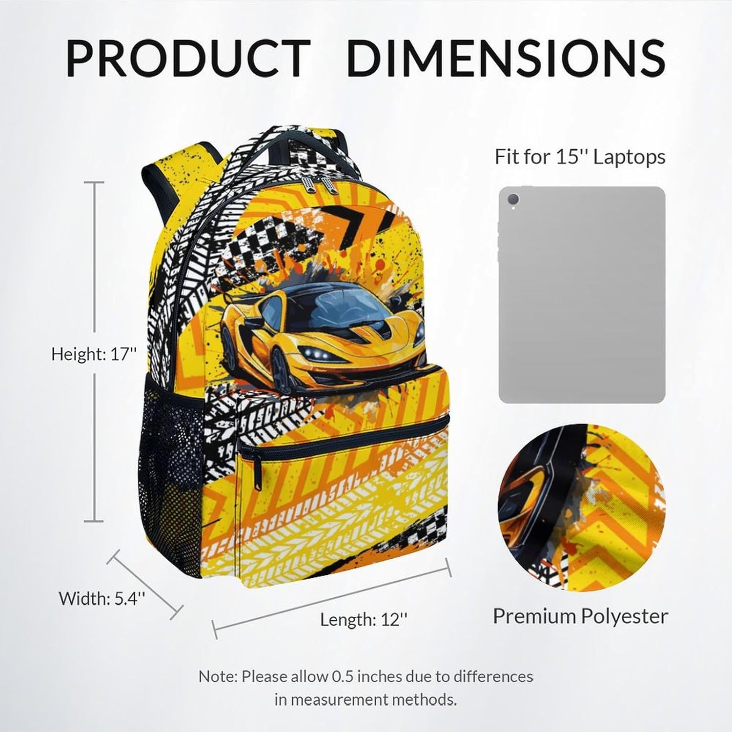 Boys Backpack, Car Backpacks for Kids, 17" Toddler Bookbag for Elementary Preschool Kindergarten, Racing School Bag