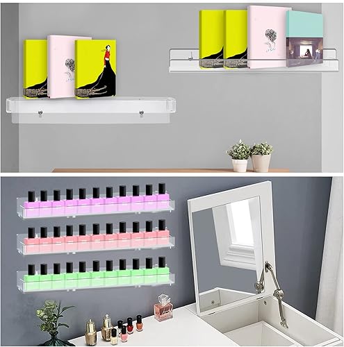 Miniatura 3 de Paquete de 6 estantes de esmalte de uñas, organizador de esmalte de uñas acrílico transparente, estante montado en la pared, organizador de esmalte