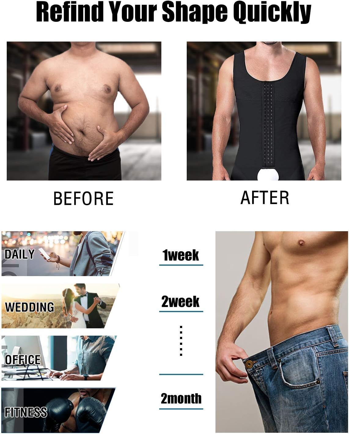 Men's Shapewear Bodysuit Full Body Shaper Compression Slimming Suit Breathable - Image 6