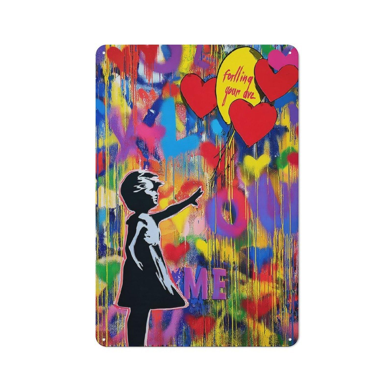 Junmoney Love Balloons Colorful Artwork Metal Sign 30X20cm With For Workshop Wall, Rustic Decor, Wall Decoration For Workshops And Hobby Rooms
