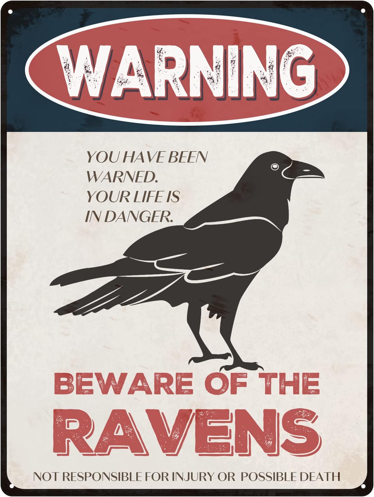 Beware of Ravens Sign 12x16 inch Animal Metal Signs for Yard Farm Zoo Forest Vintage Outdoor Warning Sign Decor