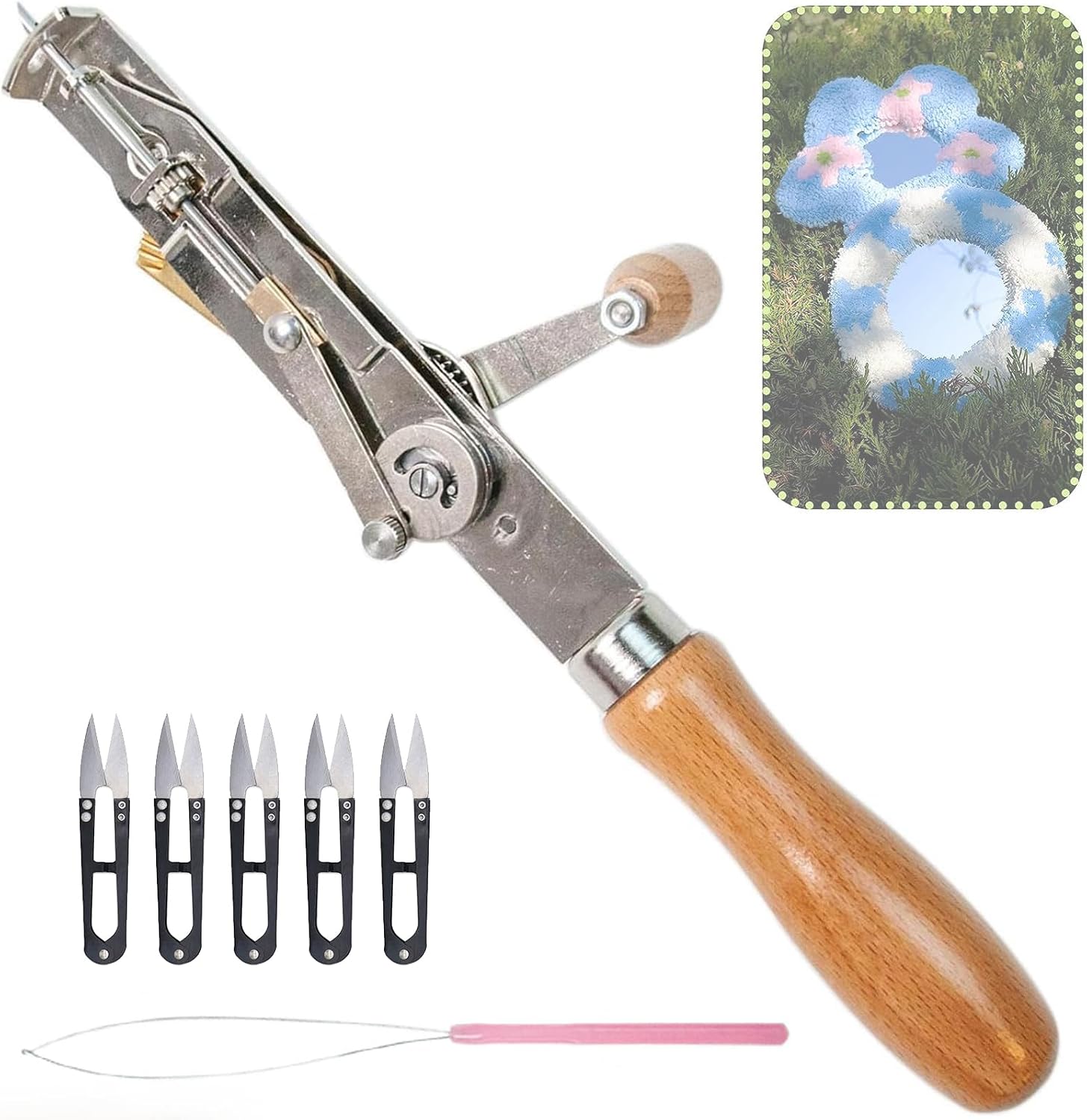 Manual Tufted Gun Tool, Tufting Gun Rug Making Kit with Threader and 5 Sewing Scissors, DIY Rug Art Carpet Weaving Machine