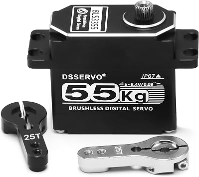 55kg RC Digital Servo with 2PCS 25T Servo Horn All Metal IP67 Waterproof Brushless Servo High Torque Fast Steering Servo for 1/8 1/10 1/12 RC Car, 270