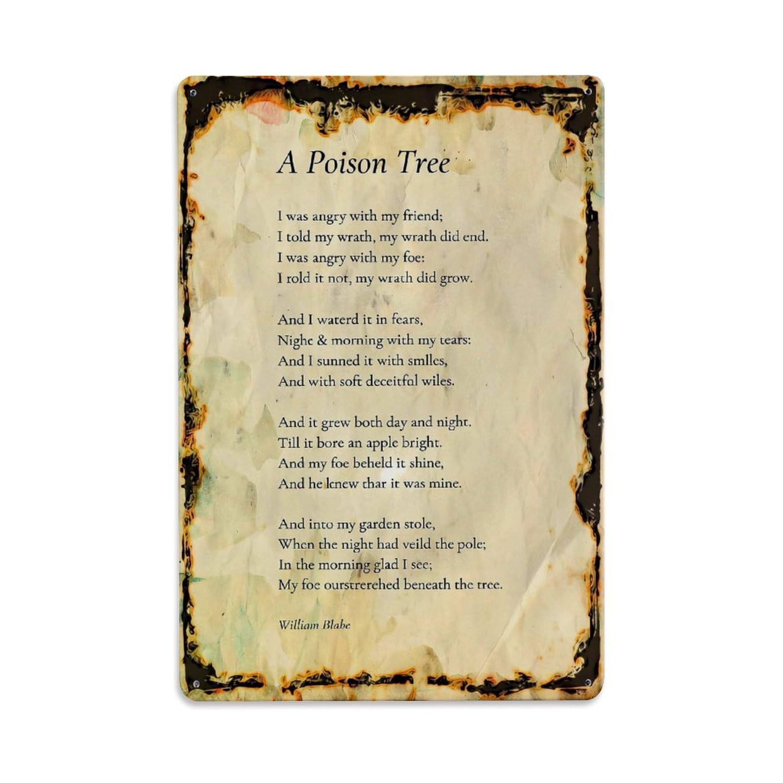 Poem Text On Burned Paper Retro Metal Tin Sign, Vintage Metal Poster for Bar, Home, Man Cave, Kitchen, Laundry Room Art Decor 8x12 Inch