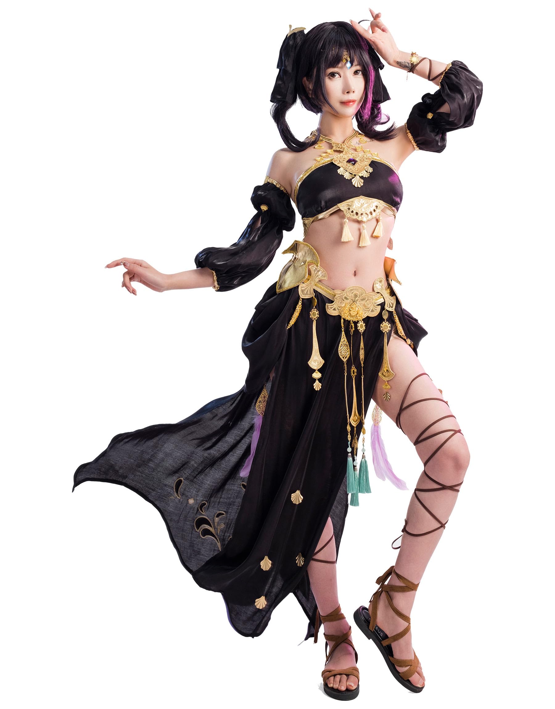Women's Cosplay Costume Dancer Long Dress Outfit with Hair clips