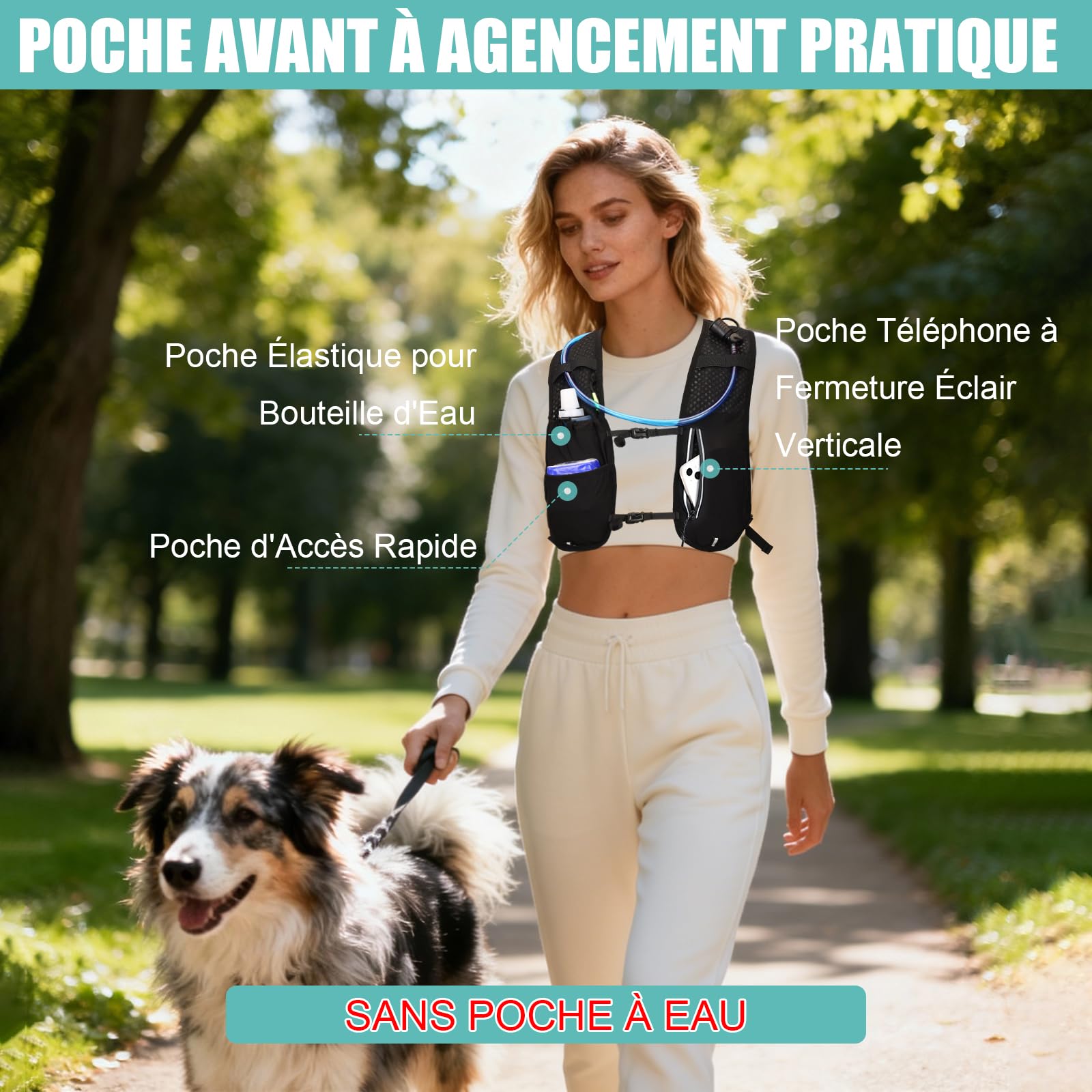 Gilet Hydratation Running Femme Réfléchissant avec Flasque 500 ML et Lumière LED, Gilet Course a Pied Homme Léger 170g pour Marathon, Trail, Randonnée