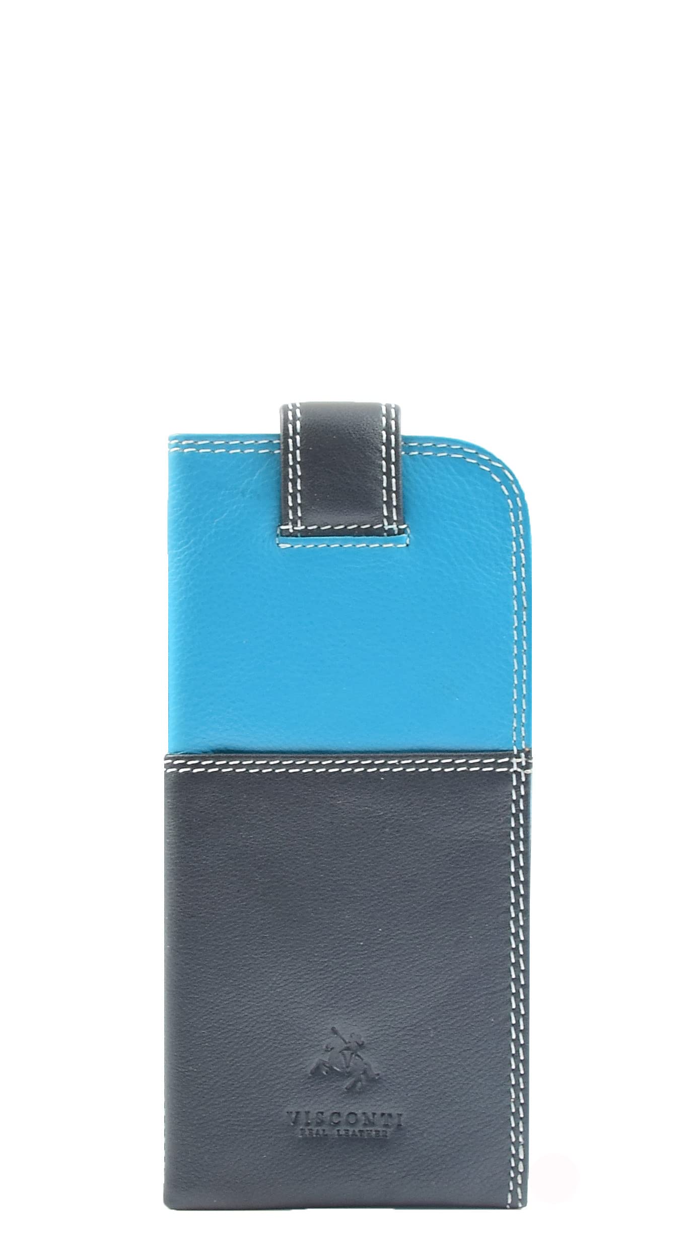 Real Leather Soft Slim Nappa Leather Glasses Case Cover With Tab Fastener HOL6011 Multi Colours Available (BLUE MULTI)