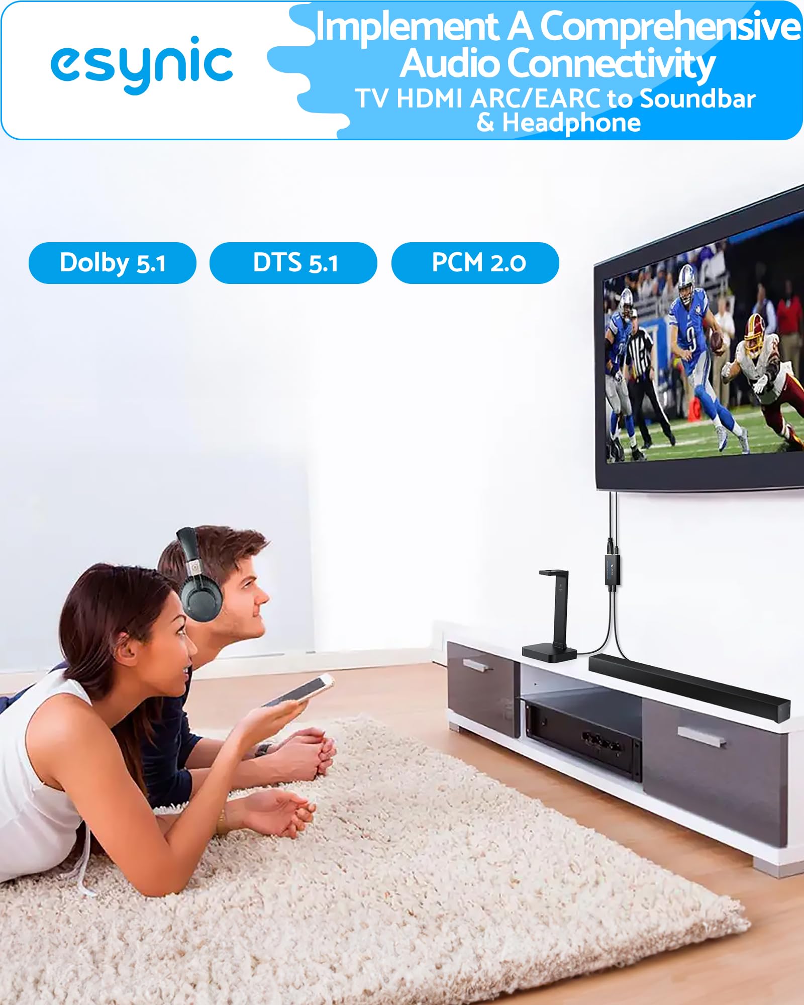 eSynic Estrattore audio da HDMI a ottico con cavo HDMI e SPDIF, supporta formati audio 5.1 e 2.0 per HDTV a soundbar, cuffie wireless