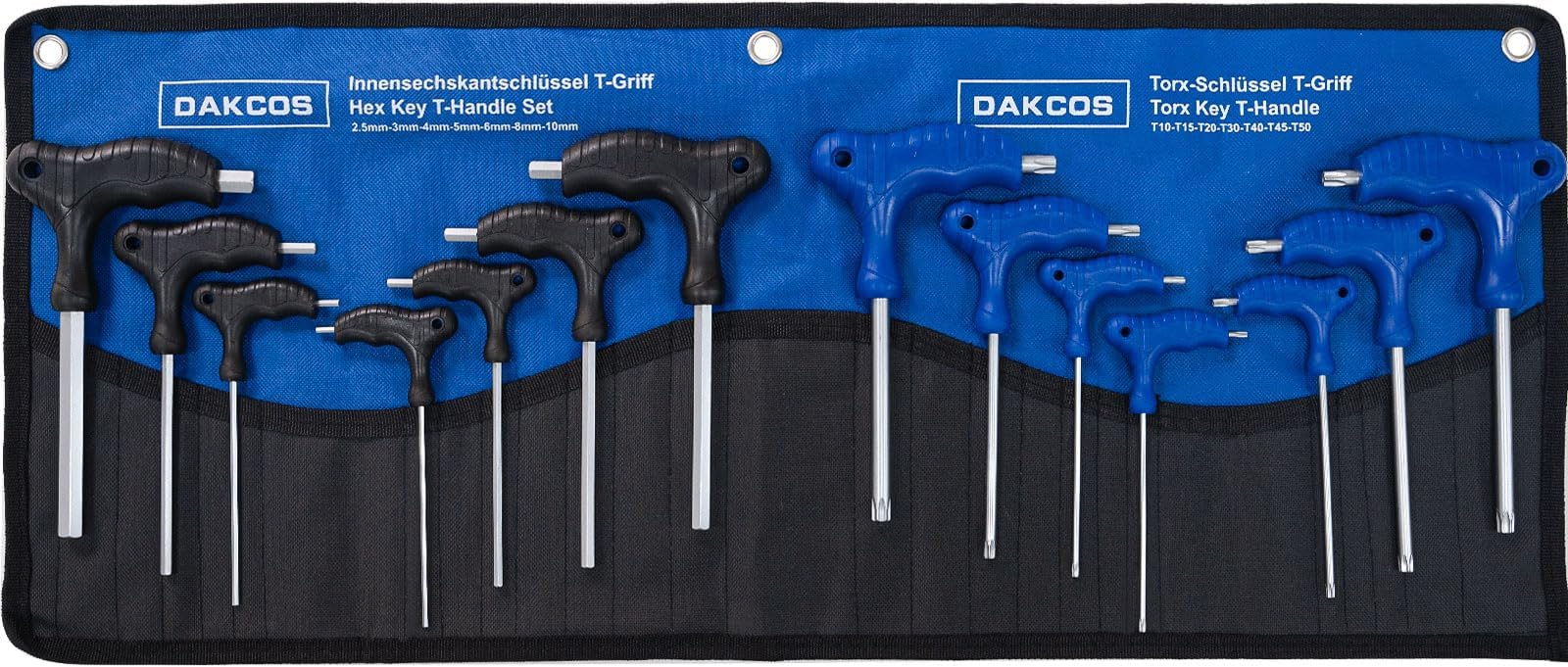 – DAKCOS 14 pcs T-Handle Torx & Hex Key Set Allen Key Set 2.5 mm-10 mm & Star Key Set T10-T50 with Storage Rack, Cr-V