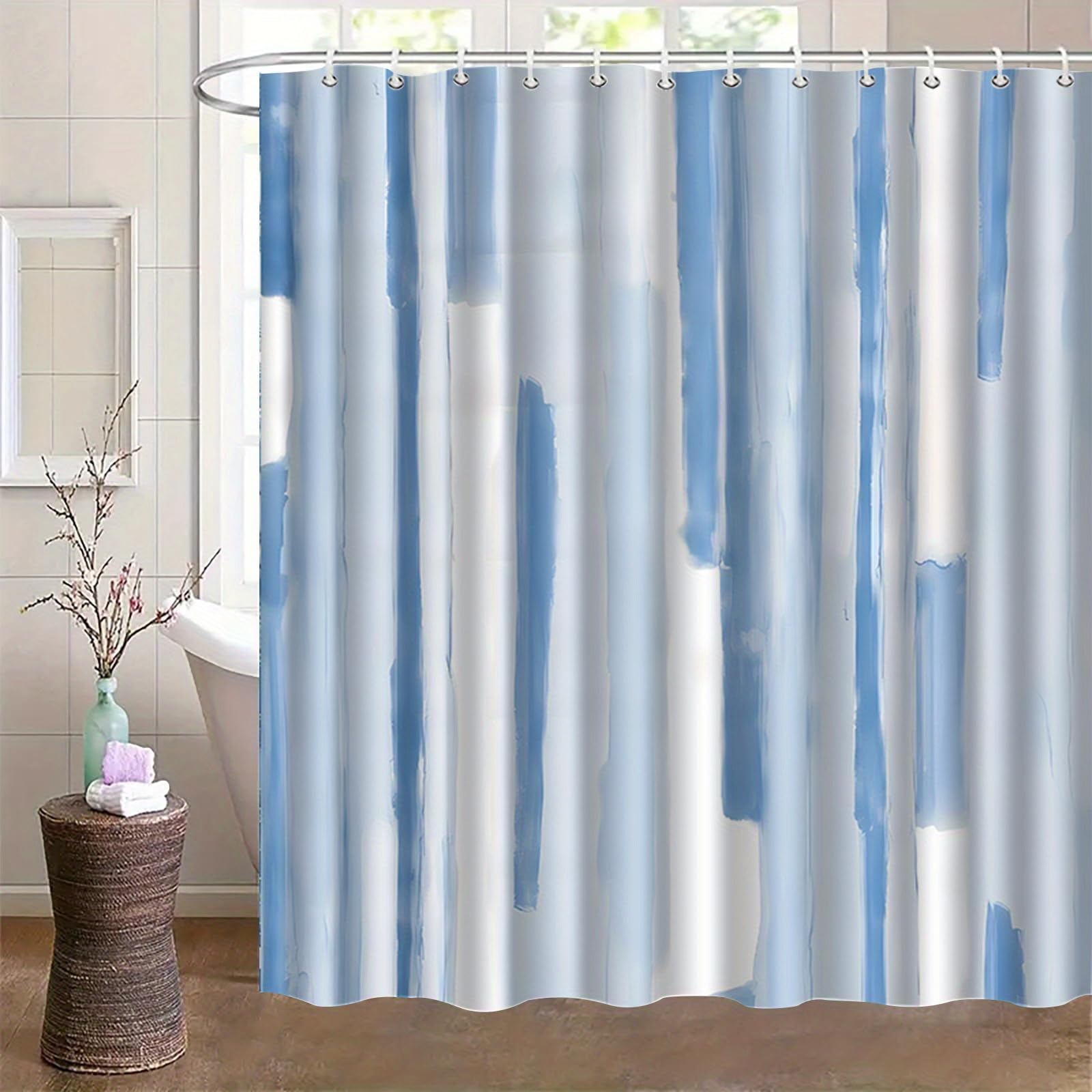 Tenda da doccia con stampa a fantasia azzurra, in tessuto di poliestere impermeabile, ideale per il bagno, con ganci per appendere la tenda e il paravento per la vasca da bagno (220x240 cm/LxA)