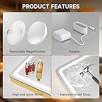 Vista 60 de Hasipu - Espejo de tocador con luces LED, espejo iluminado de maquillaje de 28 x 20 pulgadas, con 3 modos regulables, control por pantalla táctil