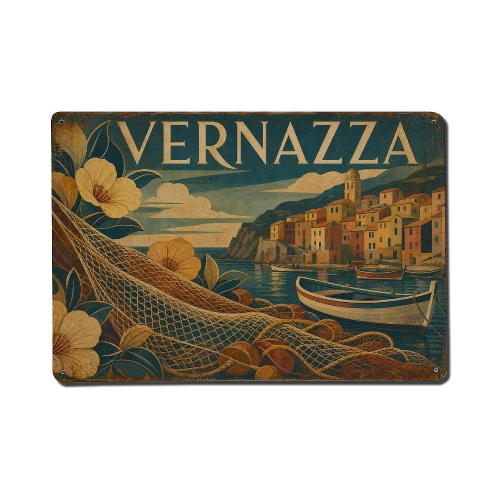 Metal Tin Sign Vintage Travel Vernazza Italy