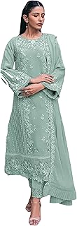 RUDRAPRAYAG Women's Georgette Embroidered Semi Stitched Salwar Suit With Embroidered Frill Duppata