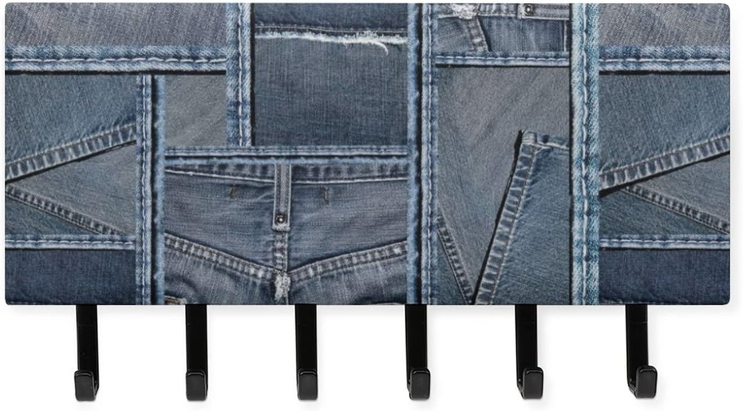 収納ケース付きキーフック 鍵置き ウォールフック 鍵収納 約縦9 横22cm デニム オシャレ 整理整頓 帽子掛け 洋服掛け コート掛け 玄関 浴室 寝間 台所 壁掛け収納