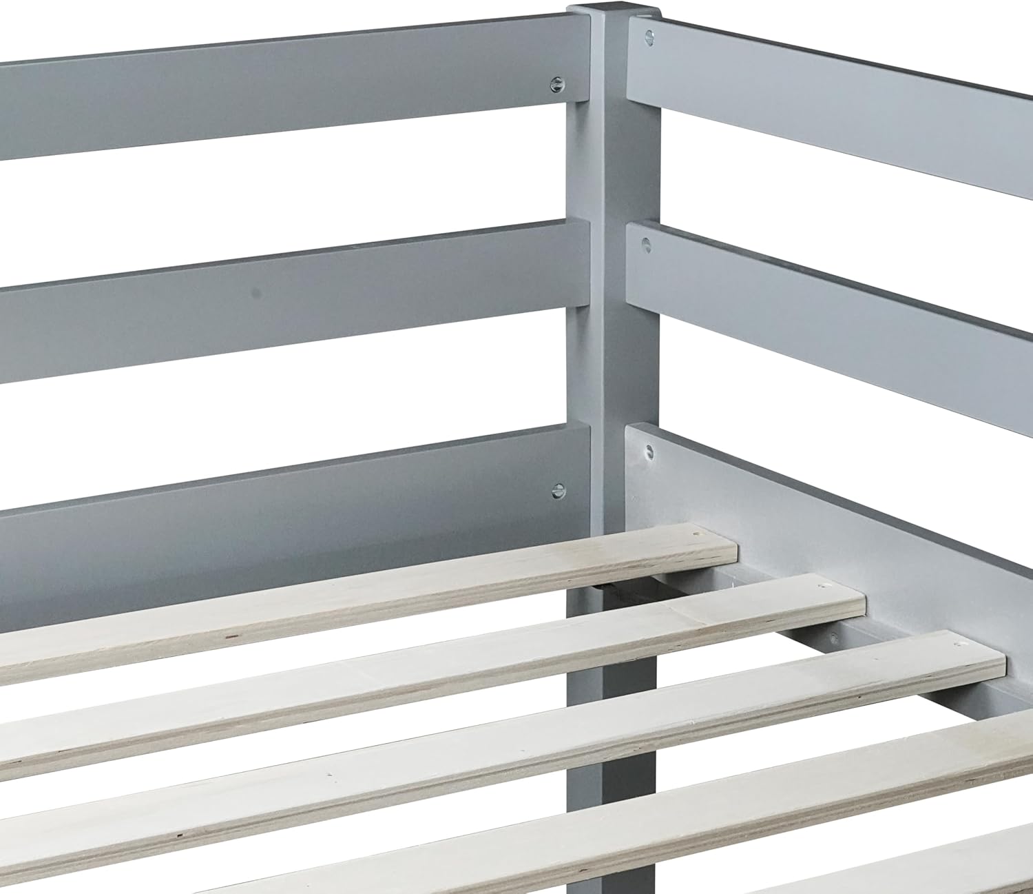 KEIKI Full Loft Bed with Ladder & Guardrails, Low Bed Frame with Storage Space, Rubberwood Loft Bed Frame for Kids Boys Girls Teens, Grey