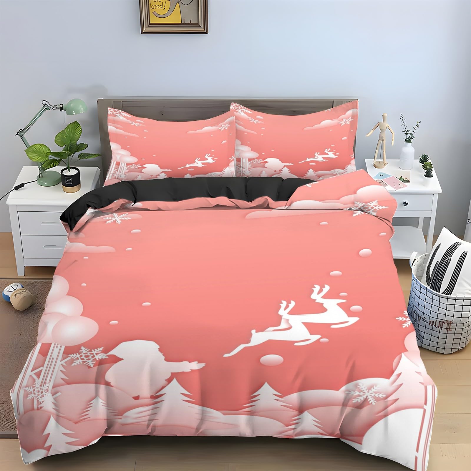 Housse de couette 240 x 260 wapiti en microfibre douce premium, parure de lit de Noël KG2898