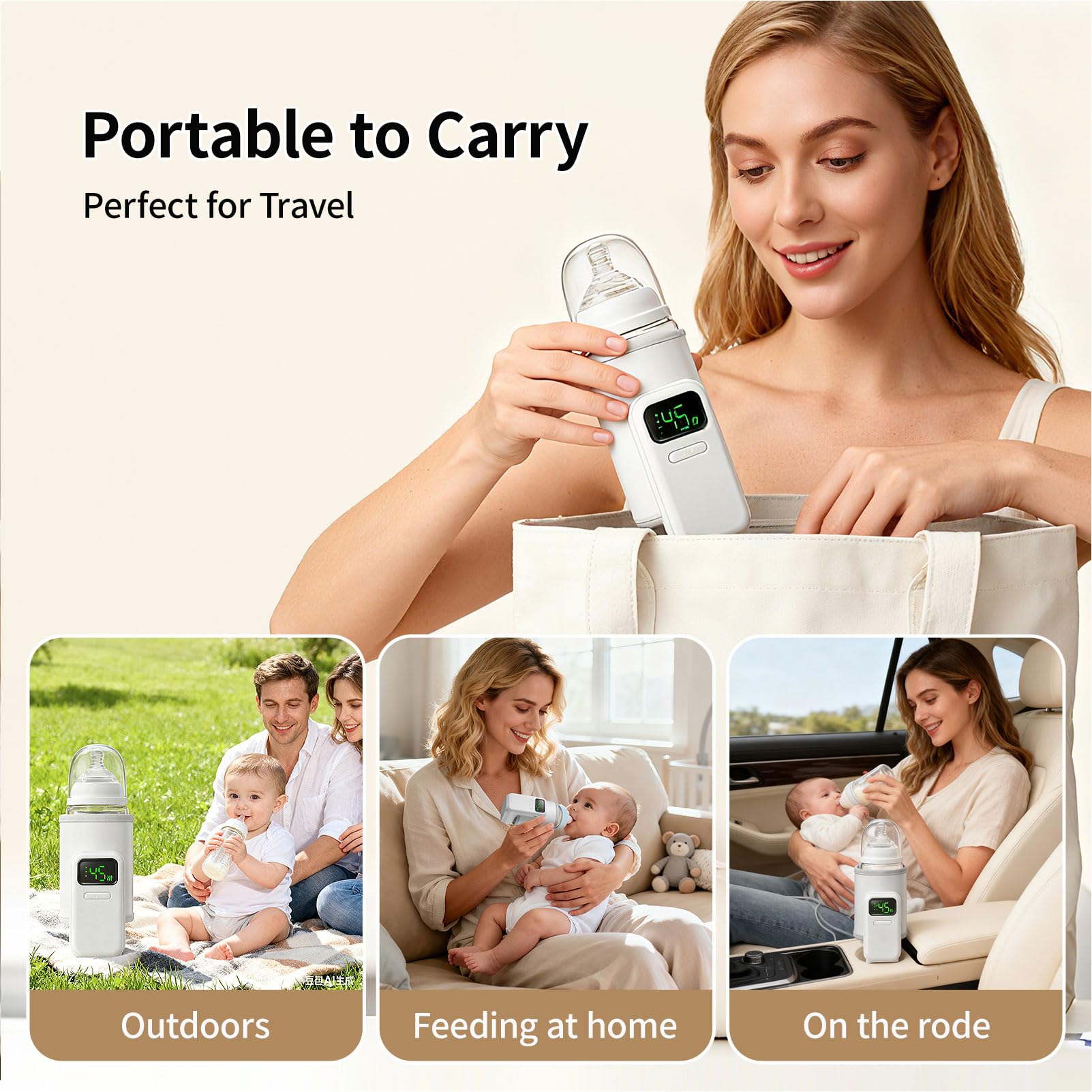 Scaldabiberon portatile, riscaldamento veloce e uniforme con 6 marce di temperatura e display digitale, manicotto riscaldante ricaricabile per il latte, mantiene caldo per latte materno/latte