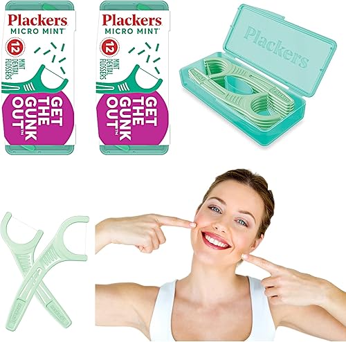 Plackers Hilo dental Micro 12 con estuche de viaje, menta, paquete de 2