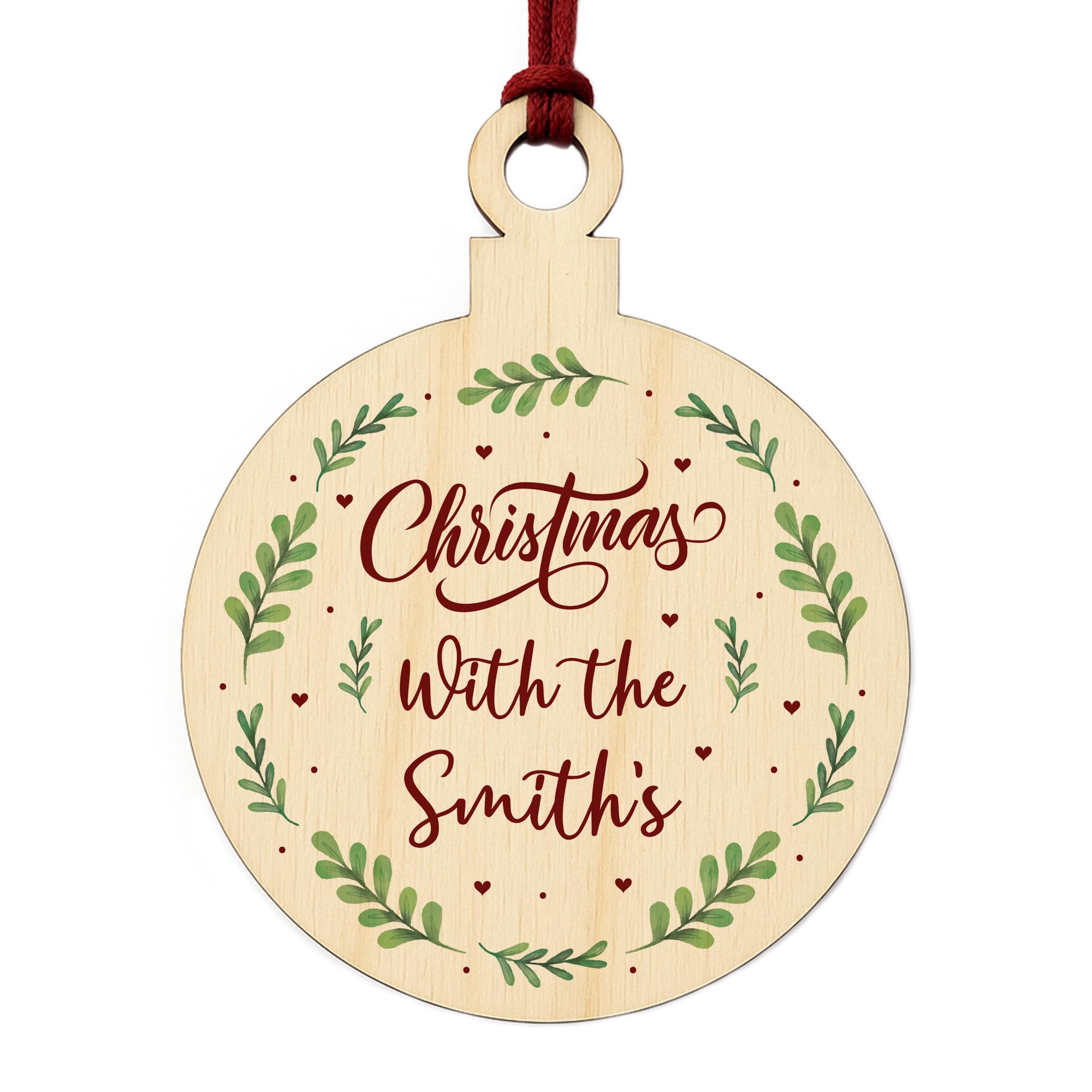 Red Ocean Personalised Wooden Christmas Tree Decoration Hanging Bauble Personalised
