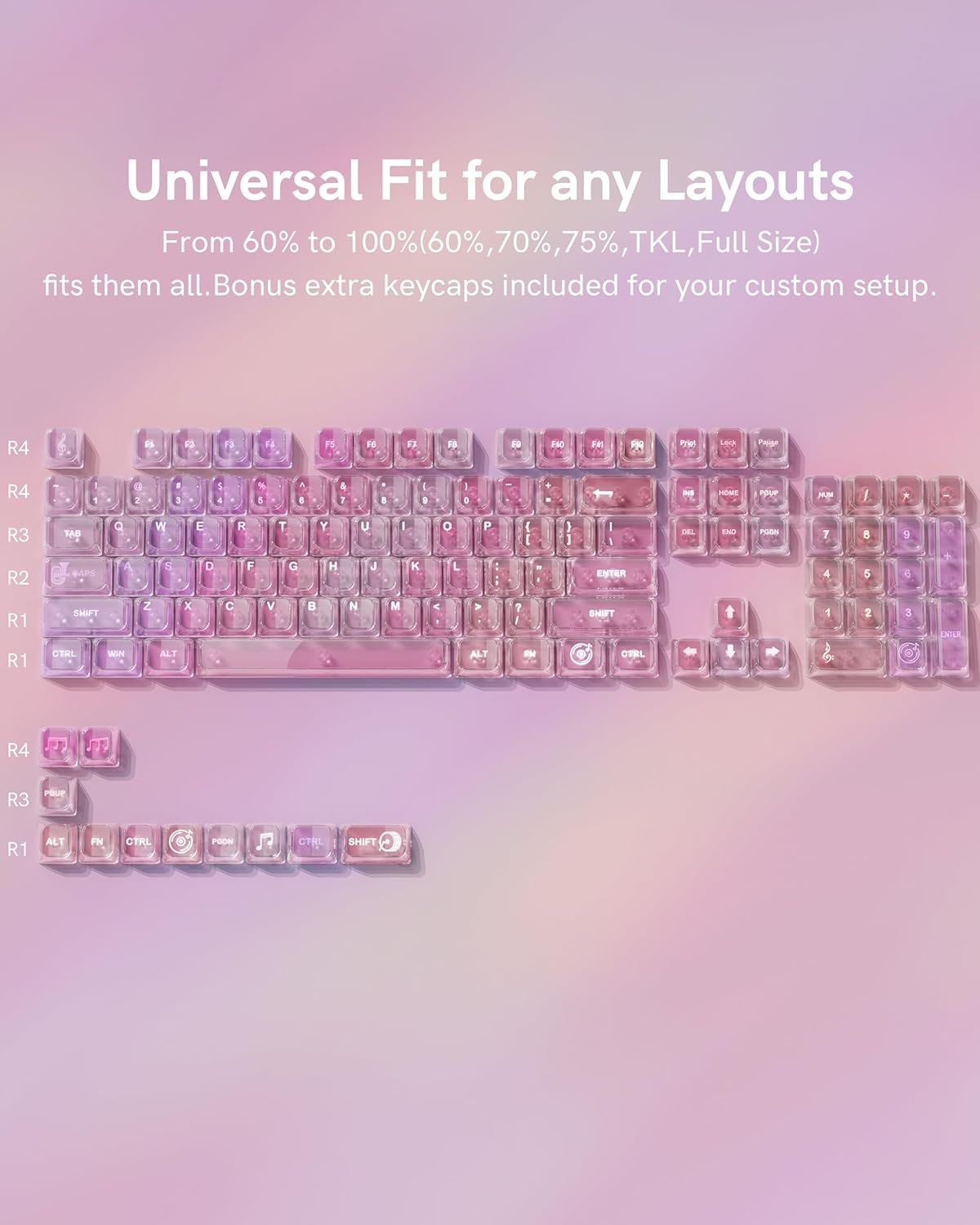 Typehaven 115 Keys MDA Profile Keycaps Set, Crystal Clear Jelly Keycaps, ANSI/ISO Layout Cherry MX for Mechanical Keyboard for 61/68/84/87/98/99/100/104/108 Keys