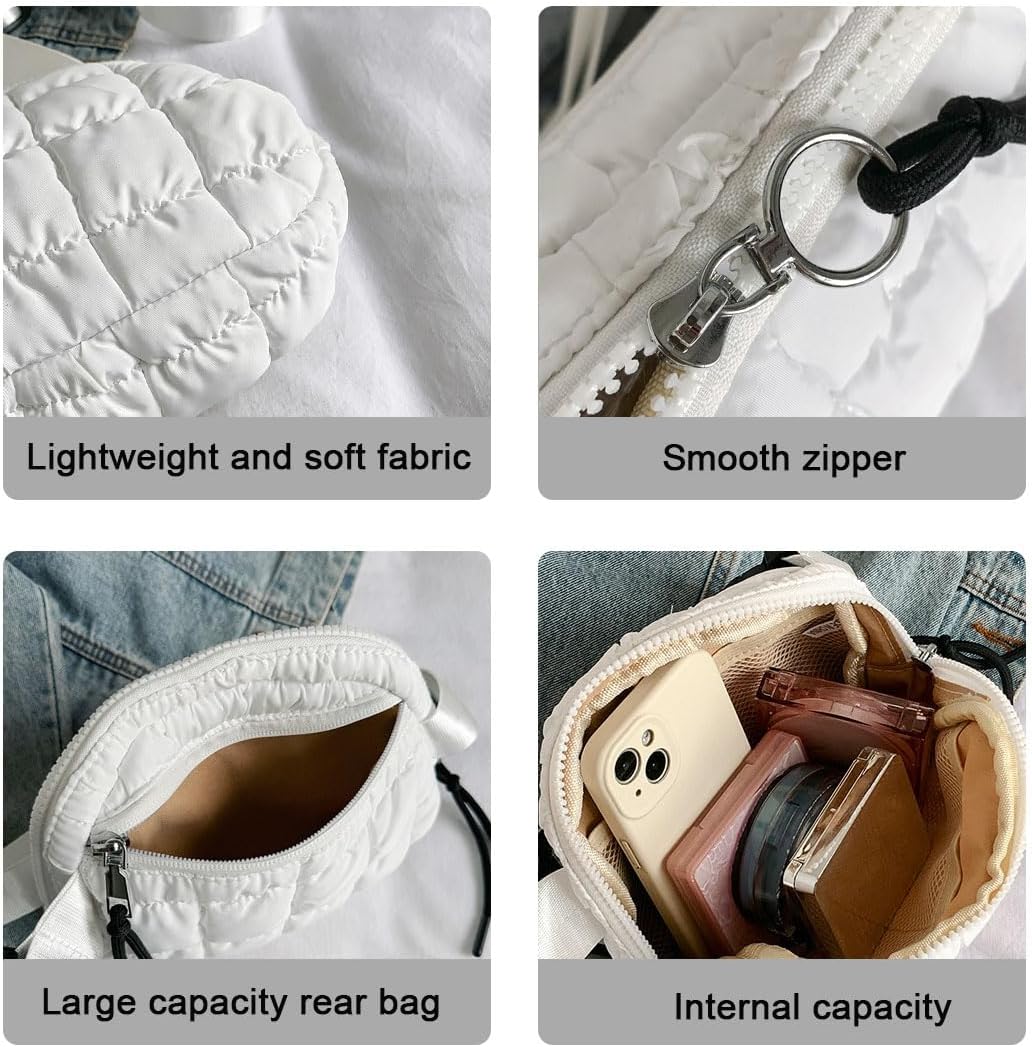 Oagasi Mini Quilted Puffer Crossbody Bags for Women Puff Chest Belt Bag Fanny Pack Puffy Shoulder Bag Bubble Handbag Purse