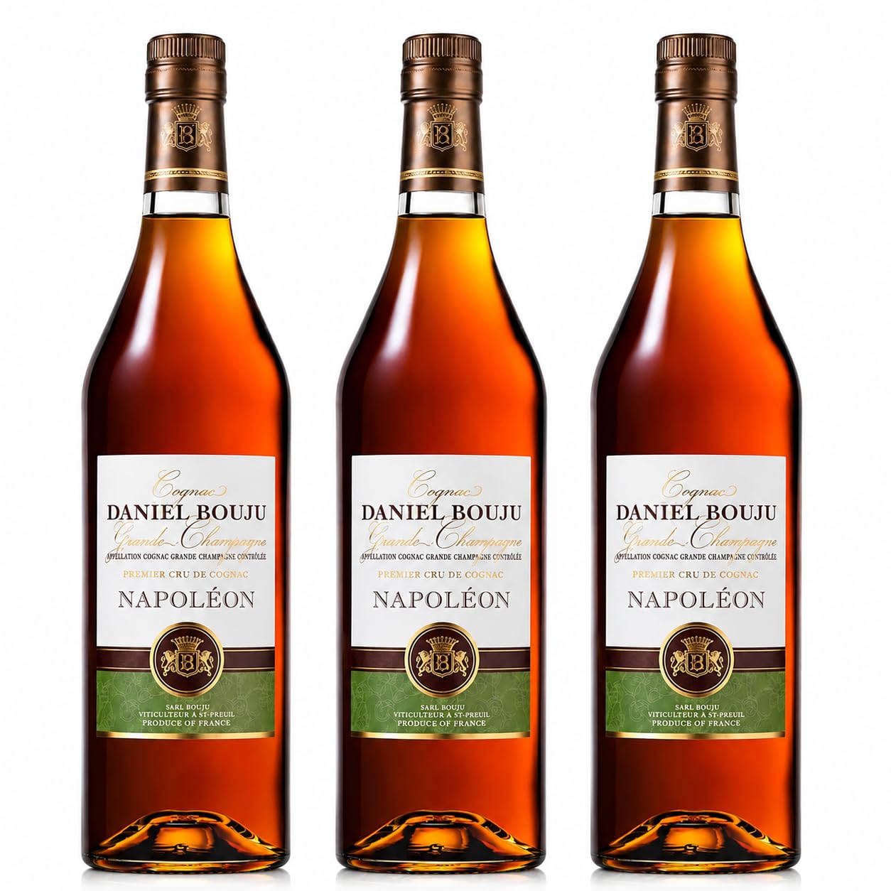 Daniel Bouju | Napoléon 70 cl con Astuccio – Grande Champagne Premier Cru – Distillato Francese di Pregio – 40% Vol. - Confezione da 3 bottiglie
