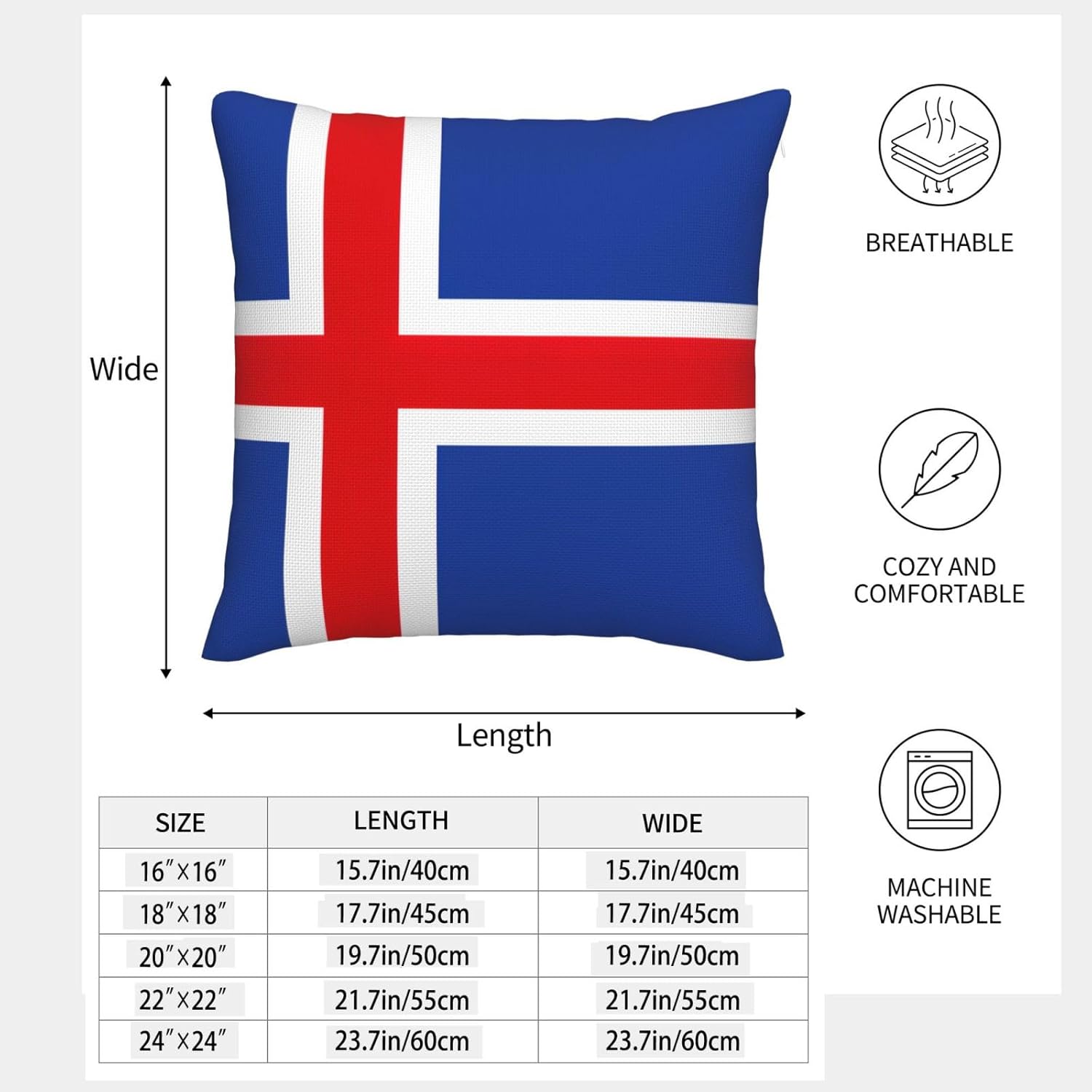 Flag of Iceland Imitation Linen Pillowcase -2 Sets, Fashionable Home Decoration, Used for Sofas, Gardens, beds
