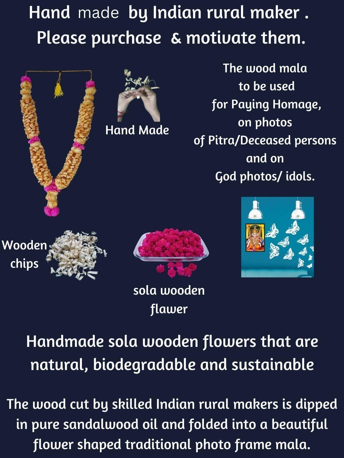 Sandalwood Processed Photo Frame Mala | Chandan Scented Wooden Chaal | Wooden Garland | Traditional Mala for God, Ancestors and Pitra, Pooja Room (18 Inch/45cm) (2 Ghar)