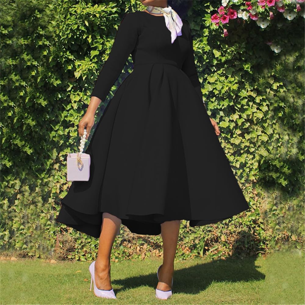 Womans Thick Round Neck Long Sleeve A-Line Casual Party Maxi Dress - Image 2