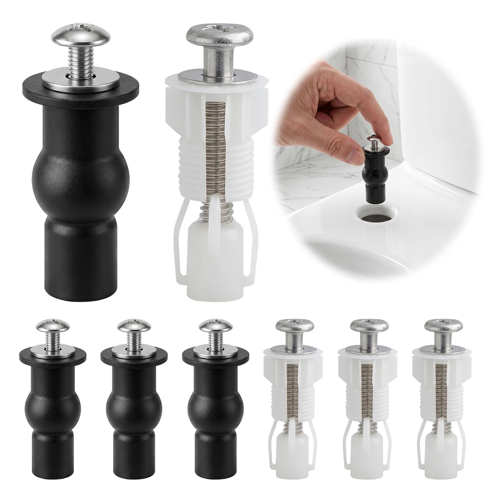 8 Pcs Toilet Seat Screws Fittings, Universal Toilet Seat Fixing Kit, Top Fix Toilet Seat Hinge Screws Expansion Screws and Fixtures Lid Top Fixing Hinge Replacement Nuts for Toilet WC Blind Hole